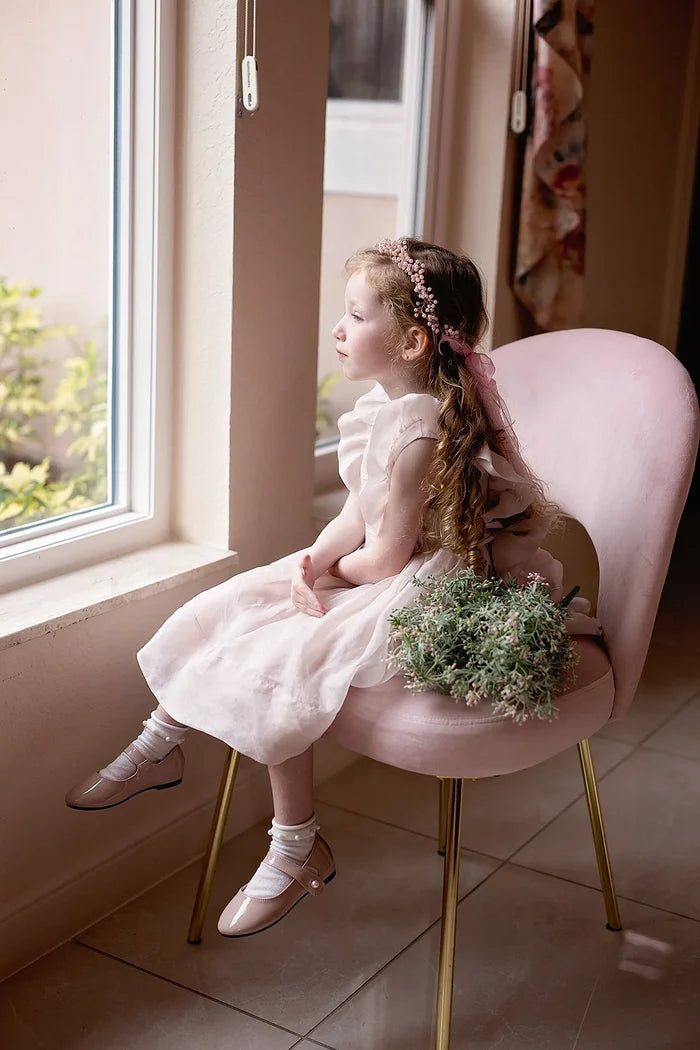 Samantha Pink Pearls Wreath Headband Wrap