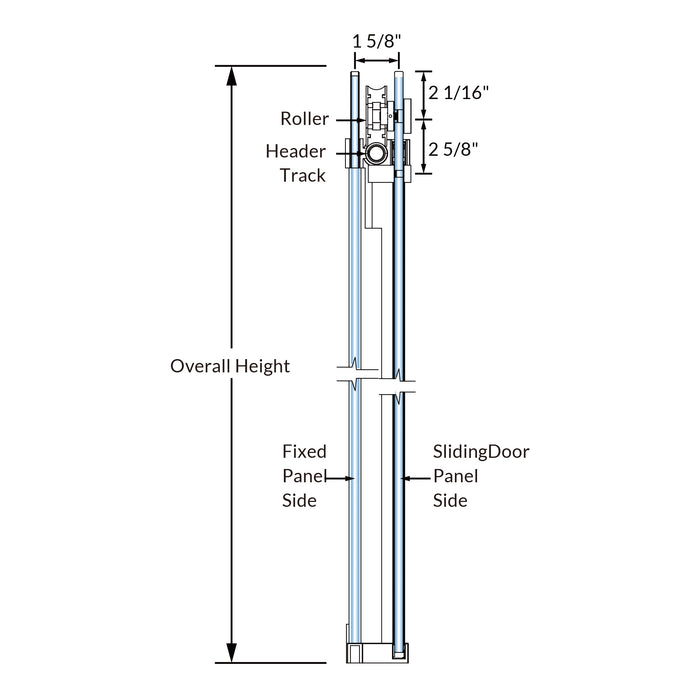 SD04-2 Framless Single Sliding Roller Shower Door With Tubular Rails Hardware