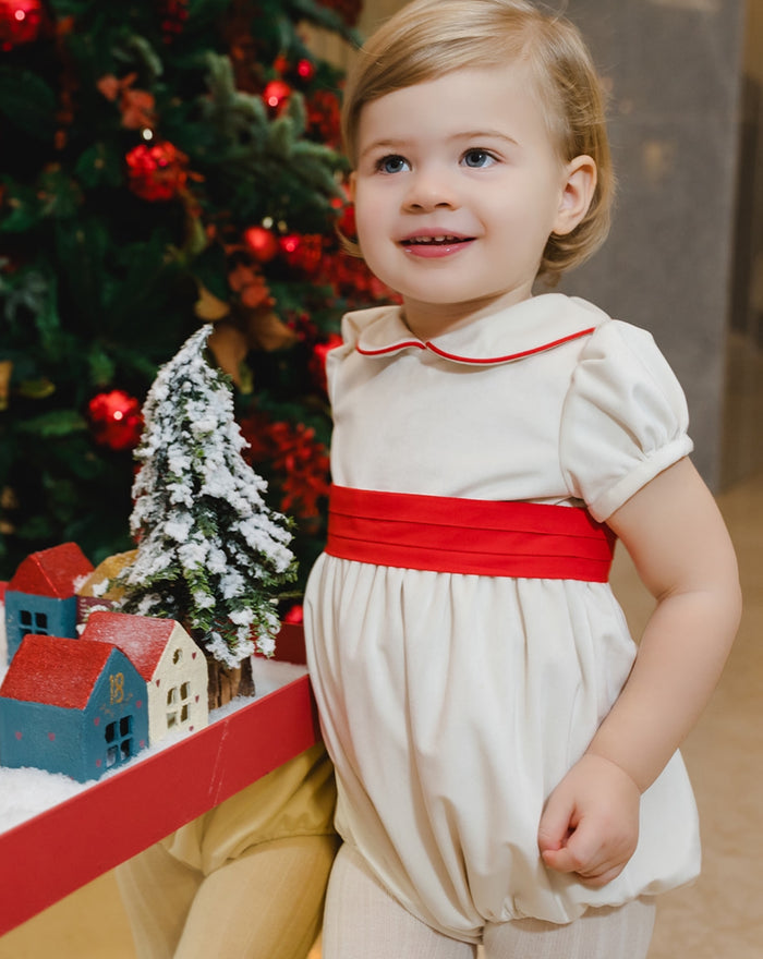 Snow Velvet Off-white and Red Romper