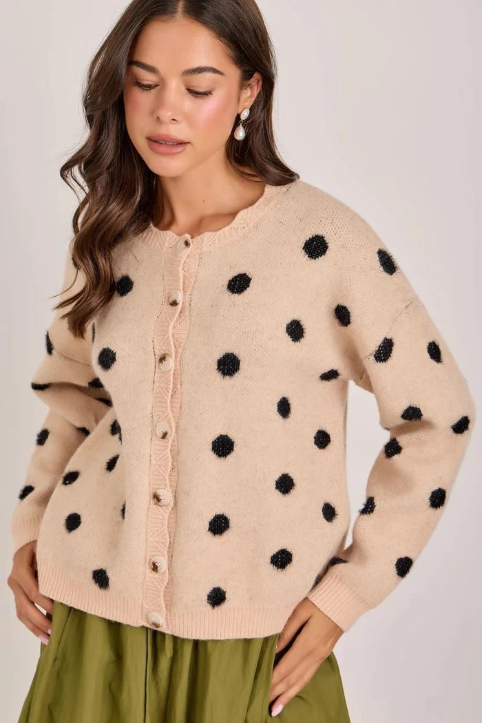 Soft Touch Polka Dot Button Down Sweater Cardigan