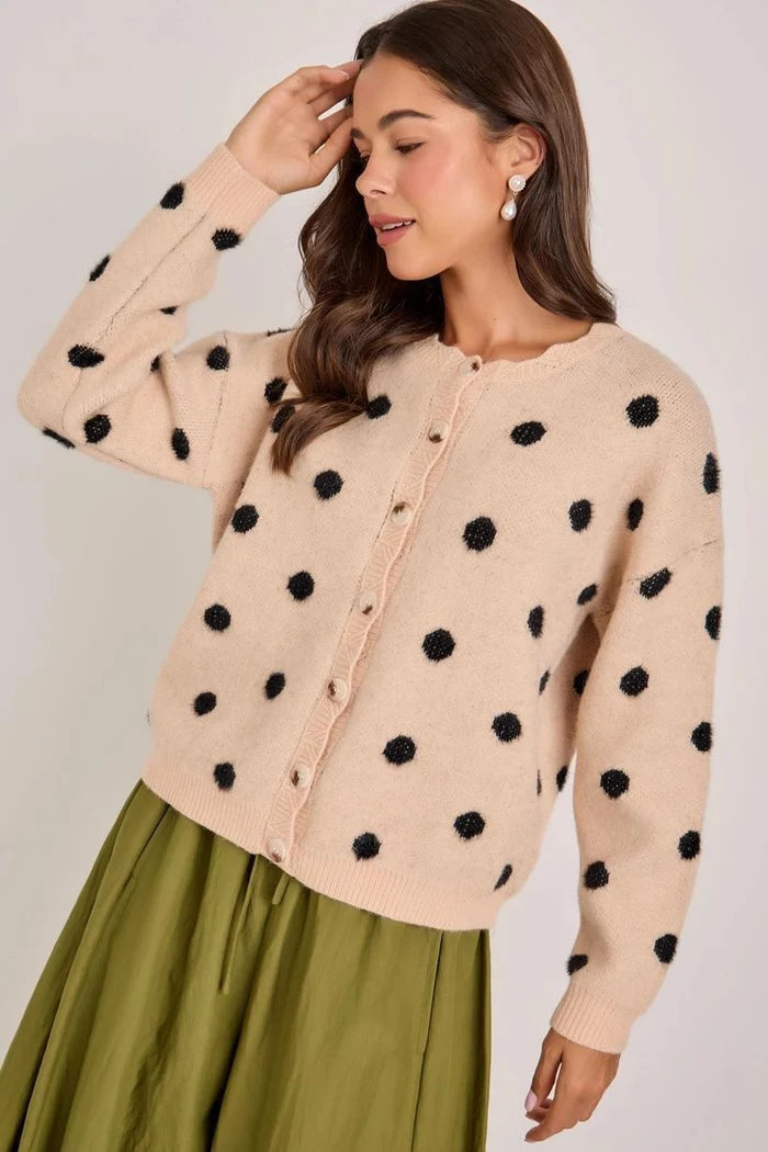 Soft Touch Polka Dot Button Down Sweater Cardigan