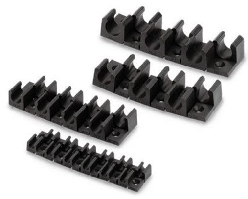 Set of 12 Airenergy Dev 4mm soft tubing clips used for securing flexible tubing in plumbing and irrigation setups.