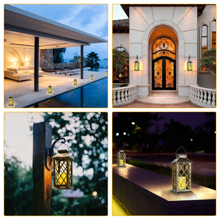 Solar Powered Led Outdoor Lantern Waterproof Candle Hanging Light Patio Pathway Yard Decoration
