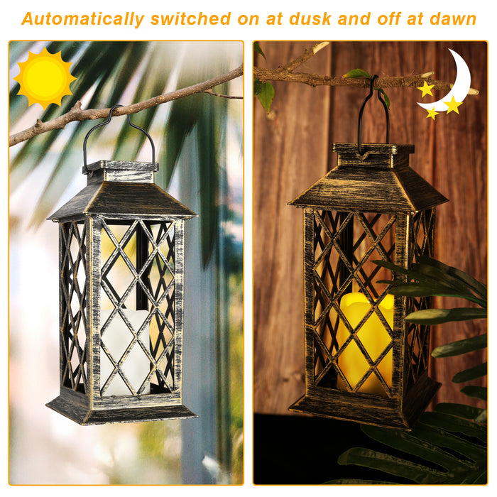Solar Powered Led Outdoor Lantern Waterproof Candle Hanging Light Patio Pathway Yard Decoration