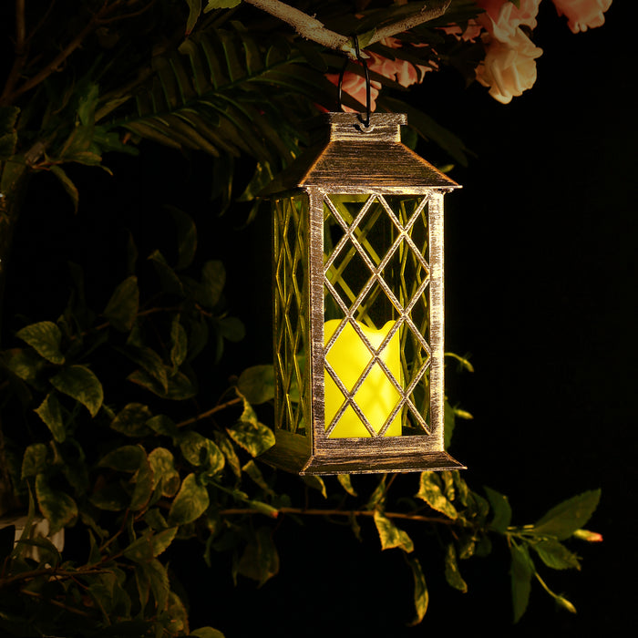 Solar Powered Led Outdoor Lantern Waterproof Candle Hanging Light Patio Pathway Yard Decoration