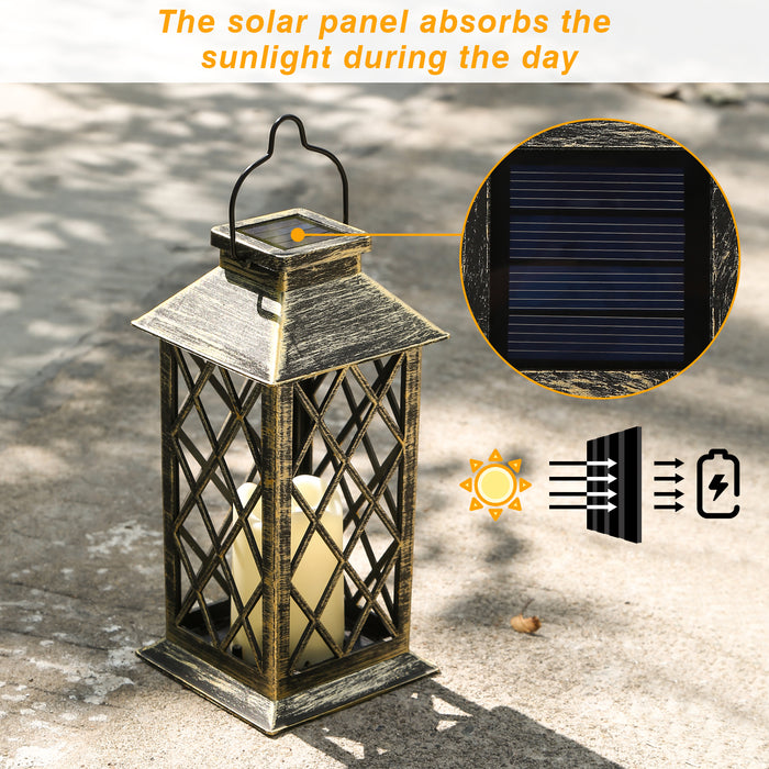 Solar Powered Led Outdoor Lantern Waterproof Candle Hanging Light Patio Pathway Yard Decoration
