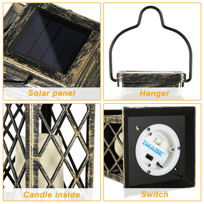 Solar Powered Led Outdoor Lantern Waterproof Candle Hanging Light Patio Pathway Yard Decoration