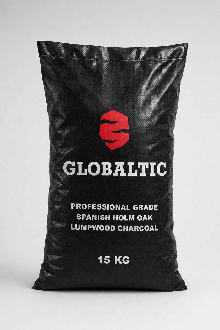 Black bag of Spanish Holm Oak Charcoal for grilling, 15kg, outdoor barbecue accessory