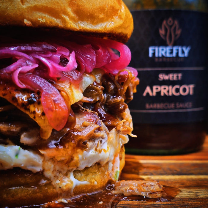 Sweet apricot barbecue sauce with grilled meat