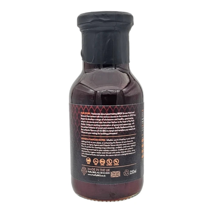 Close-up of BBQ sauce bottle cap and label