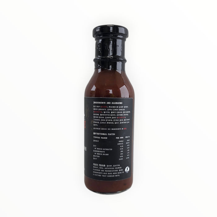 Waz's Sauce bottle with black cap and ingredients list