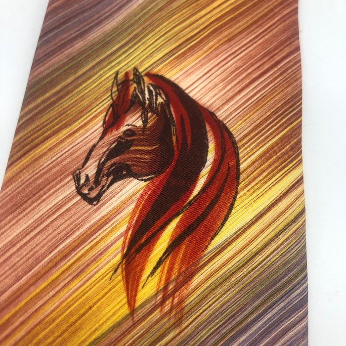 Towncraft DeLuxe Brand Tie Made In USA Three Hand Painted Horses 1940s