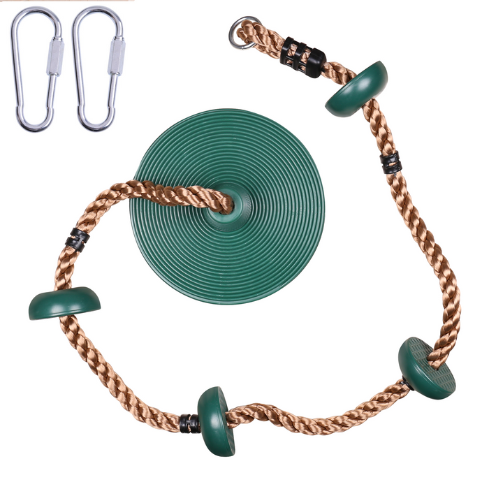 Tree Swing Set Climbing Rope with Platform & Disc Swing Seat Green