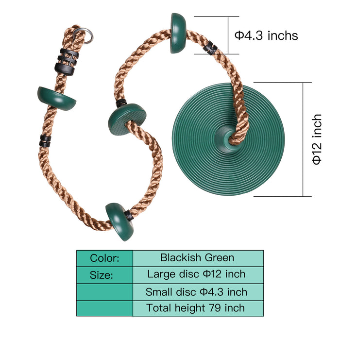 Tree Swing Set Climbing Rope with Platform & Disc Swing Seat Green