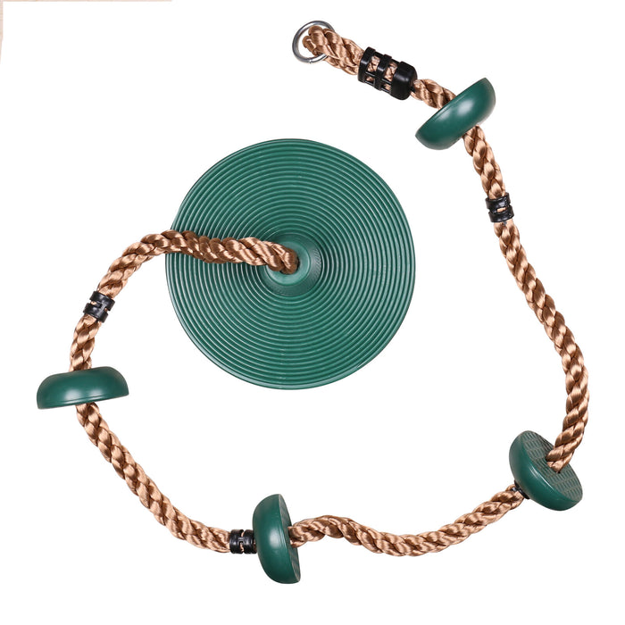 Tree Swing Set Climbing Rope with Platform & Disc Swing Seat Green