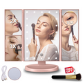 Tri-fold Vanity Makeup LED Mirror USB Touch Screen 10X Magnifing Mirror Tabletop