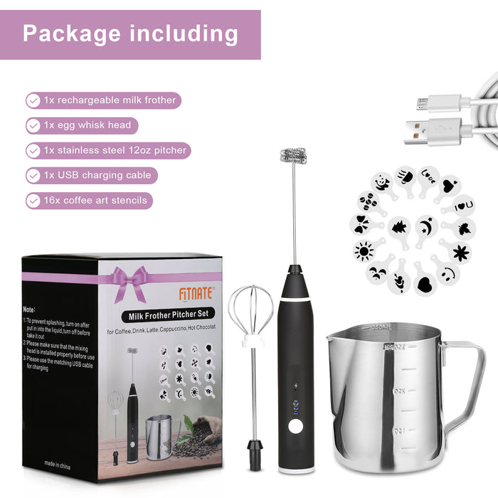 USB Electric Milk Coffee Frother Set 3 Speeds Foam Maker Blender 2 Whisks Heads