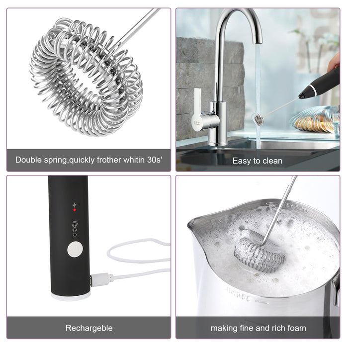 USB Electric Milk Coffee Frother Set 3 Speeds Foam Maker Blender 2 Whisks Heads
