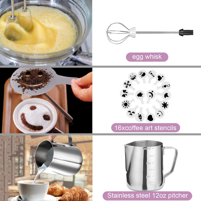 USB Electric Milk Coffee Frother Set 3 Speeds Foam Maker Blender 2 Whisks Heads