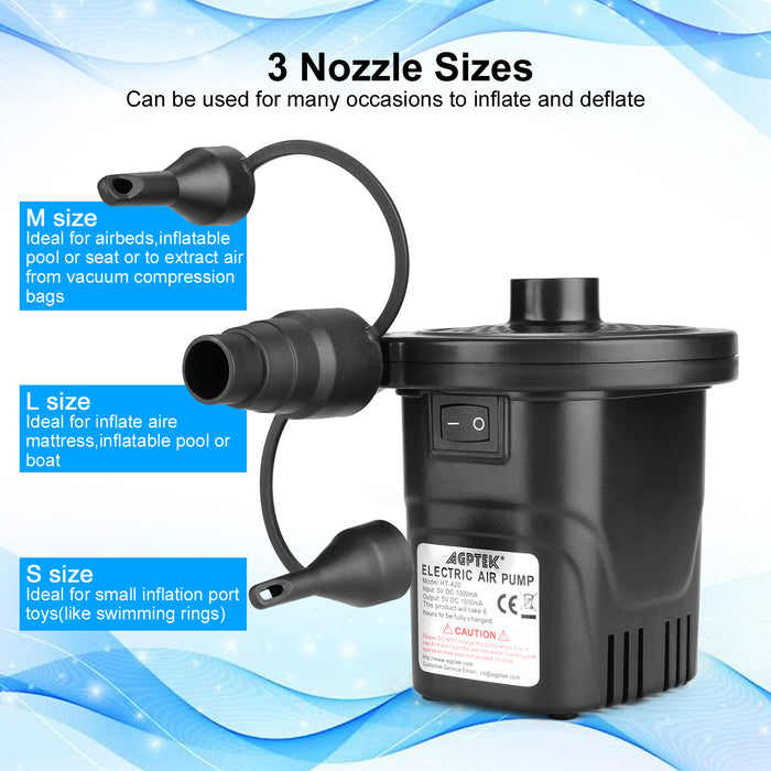 USB Rechargeable Cordless Electric Air Pump inflatables Deflator Bed Mattress