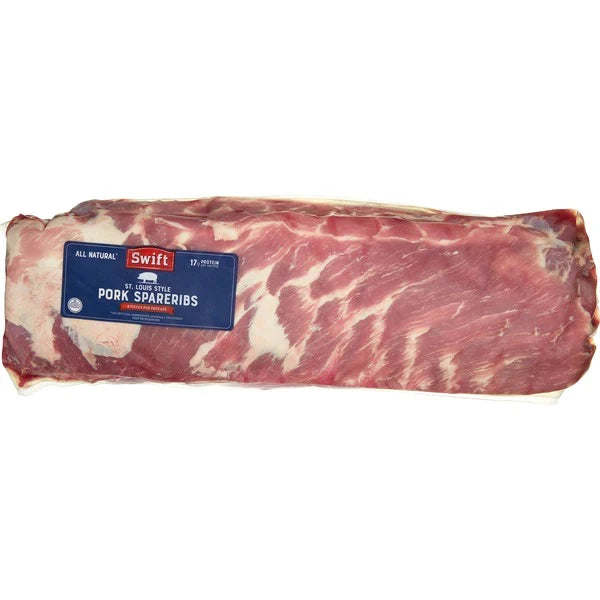 Raw pork spare ribs with label