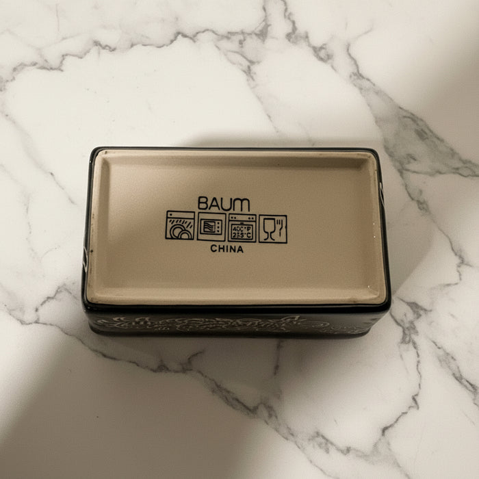 Vintage Baum Brothers Floral Mini Loaf Pan - Ivory & Black Stoneware