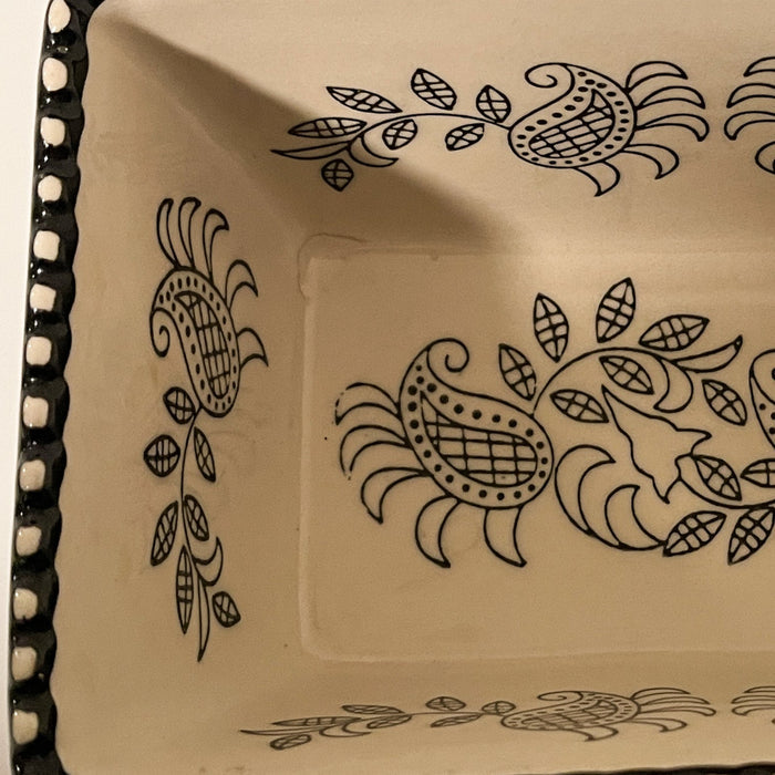 Vintage Baum Brothers Floral Mini Loaf Pan - Ivory & Black Stoneware