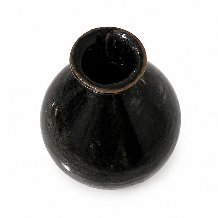 Vintage Art Pottery Vase Gray Brown Glaze - Earthenware Sake Bottle