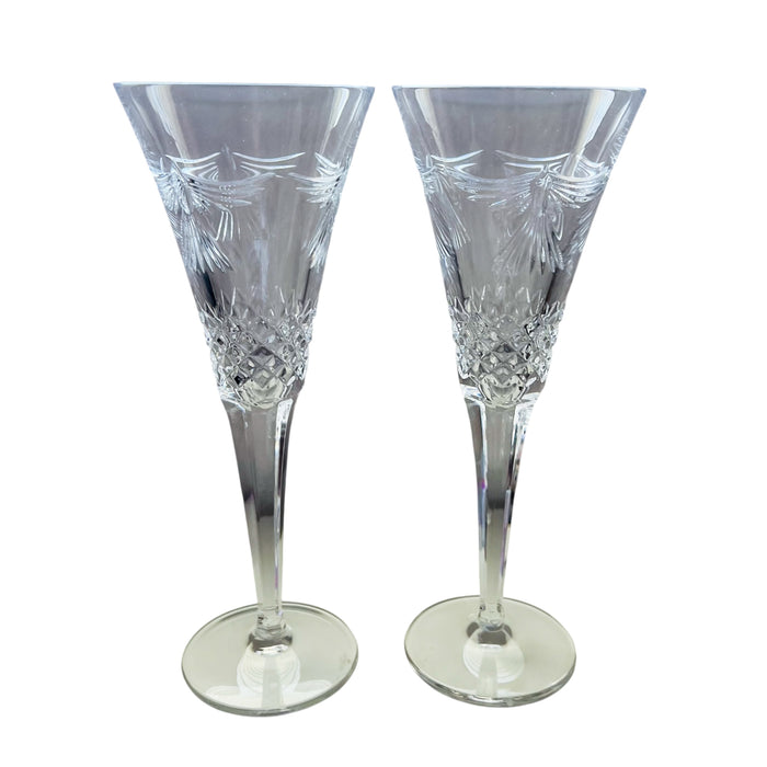 Waterford Crystal Millennium Collection Peace Champagne Toasting Flutes -A Pair
