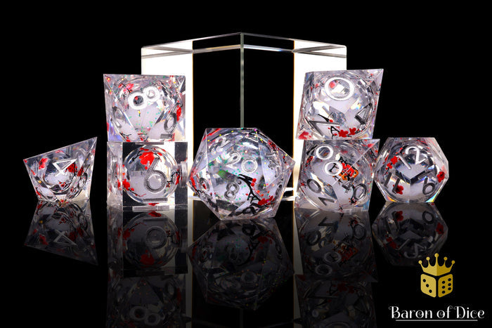 Winter Cherry Blossom Liquid Core RPG Dice Set | 7 Pieces