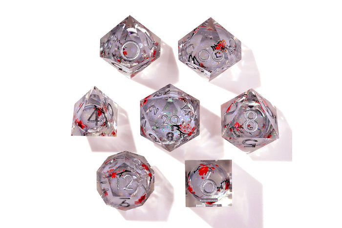 Winter Cherry Blossom Liquid Core RPG Dice Set | 7 Pieces