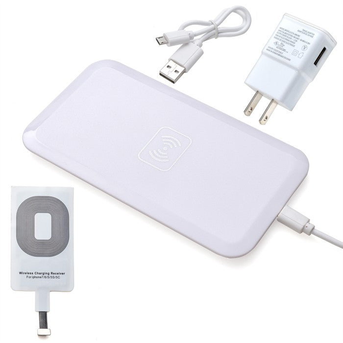 Wireless Charger Charging Pad + Receiver Kit + Adapter For iPhone & Samsung