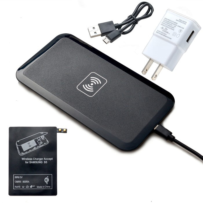 Wireless Charger Charging Pad + Receiver Kit + Adapter For iPhone & Samsung