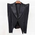 Women's Black Blazer Pearled Skirt 2 Two Piece Set Party Outfit Runway Suit