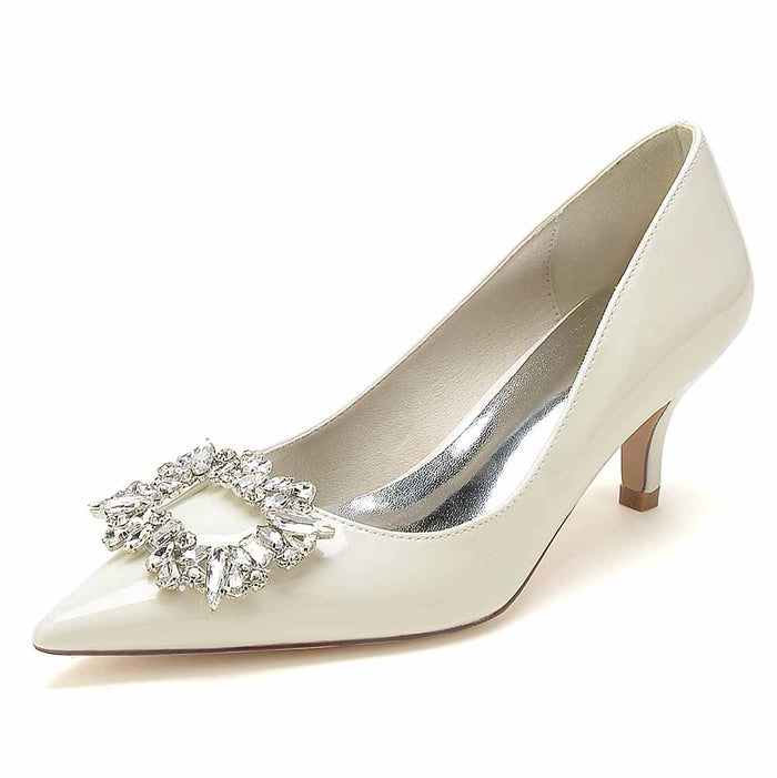 Elegant women's bridal rhinestone pumps with pointed toe and stunning rhinestone embellishment