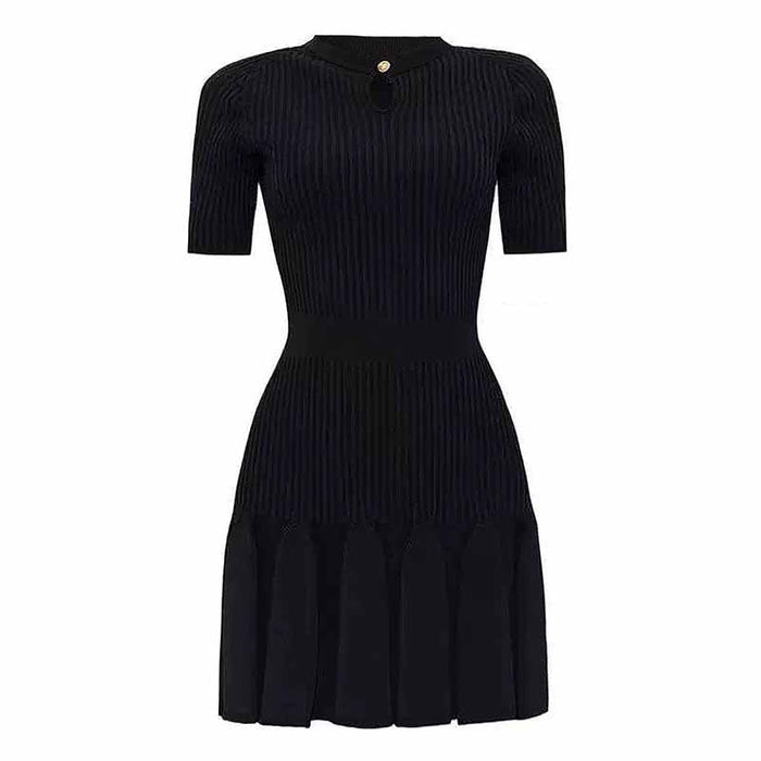 Women's Knitted Skater Short Dress Ribbed Mini Dress in White
