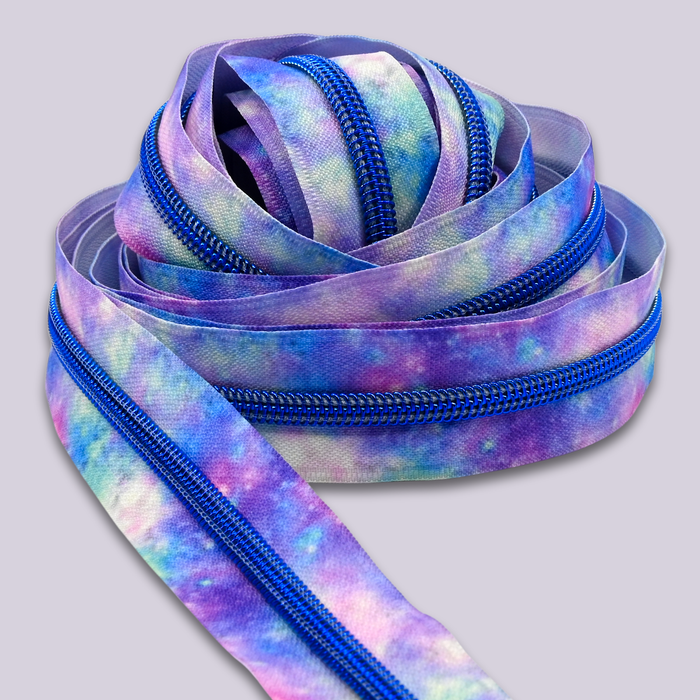 Zipper Tape || Pastel Galaxy, Bright Blue Nylon Coil - #5 Continuous Cut