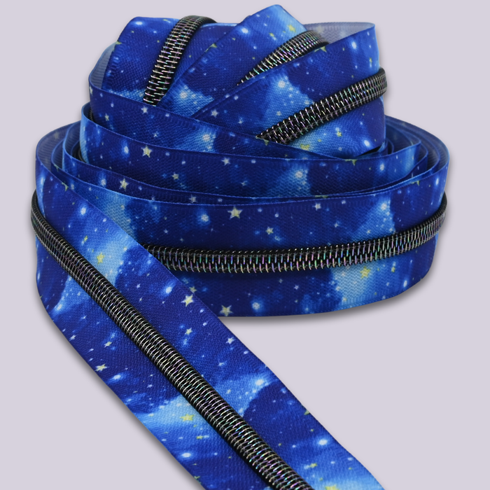 Zipper Tape || Starry Night Tape, Rainbow Obsidian Nylon Coil - #5 Continuous Cut