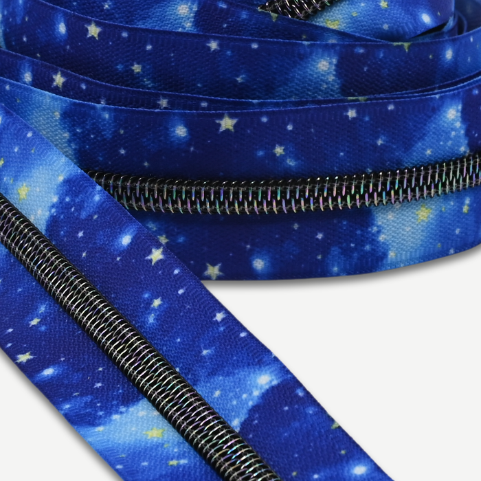 Zipper Tape || Starry Night Tape, Rainbow Obsidian Nylon Coil - #5 Continuous Cut